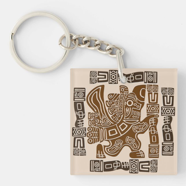 Aztec Eagle Warrior Tribal Ancient Art Key Ring (Front)