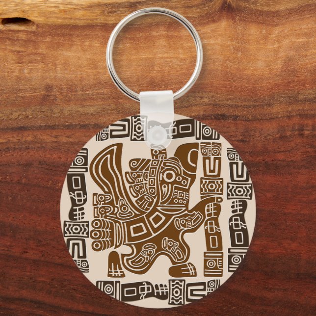 Aztec Eagle Warrior Tribal Ancient Art Key Ring (Front)