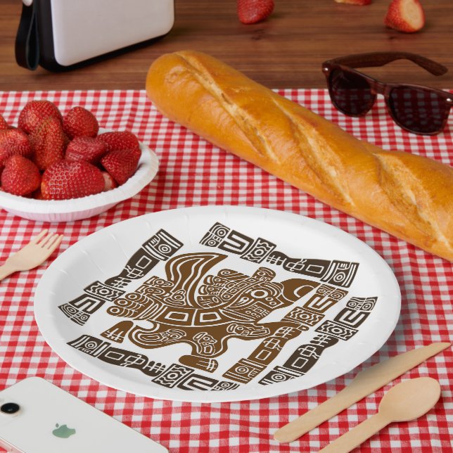 Aztec Eagle Warrior Tribal Ancient Art Paper Plate (Picnic)