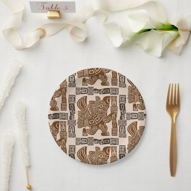 Aztec Eagle Warrior Tribal Ancient Art Paper Plate (Wedding)