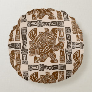 Aztec Eagle Warrior Tribal Ancient Art Round Cushion