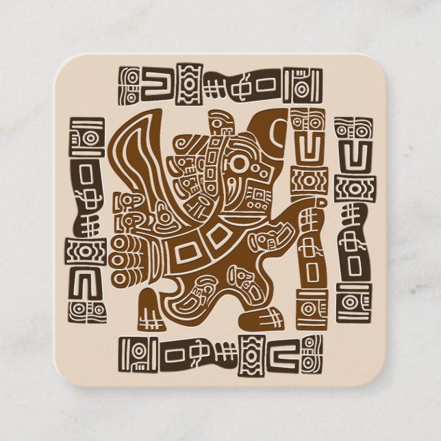 Aztec Eagle Warrior Tribal Ancient Art Square Business Card (Front)