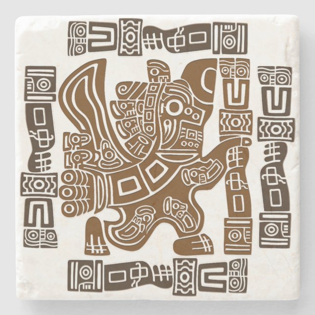 Aztec Eagle Warrior Tribal Ancient Art Stone Coaster (Front)