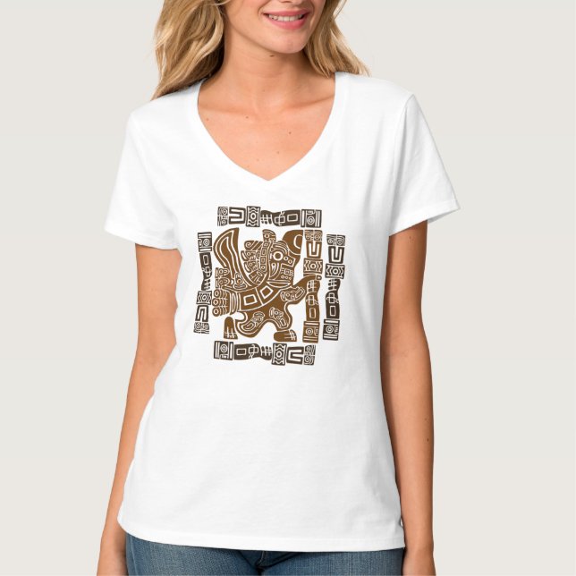 Aztec Eagle Warrior Tribal Ancient Art T-Shirt (Front)