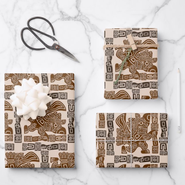 Aztec Eagle Warrior Tribal Ancient Art Wrapping Paper Sheet (Front)