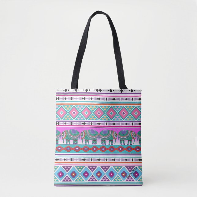 Aztec Elephants Tribal Pattern, Cool Tote Bag (Front)
