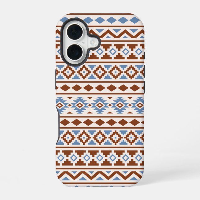 Aztec Essence Pattern II Rust Blue Cream iPhone 16 Case (Back)