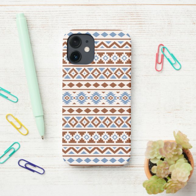Aztec Essence Pattern II Rust Blue Cream iPhone Case (On Desk)