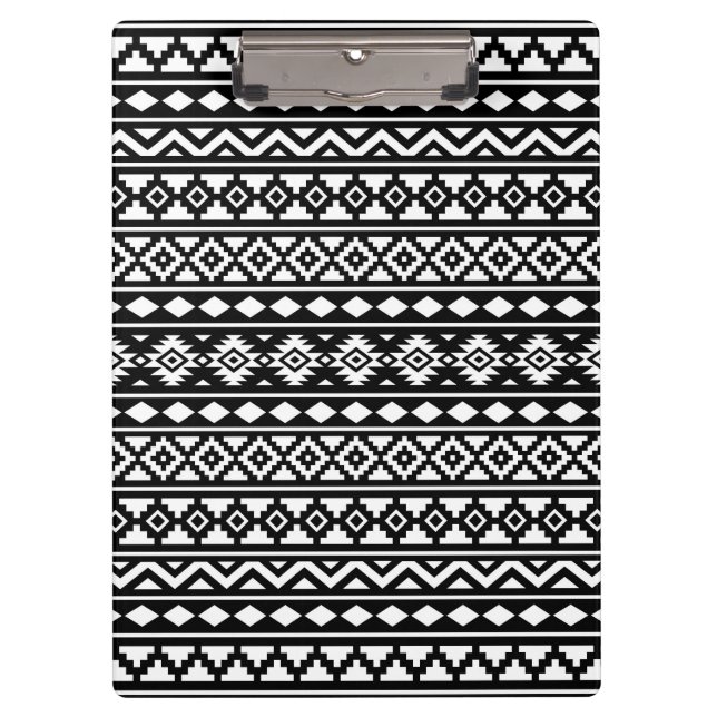 Aztec Essence Pattern II White on Black Clipboard (Front)
