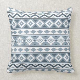 Aztec Essence Pattern IIIb Blue-Greys & White Cushion