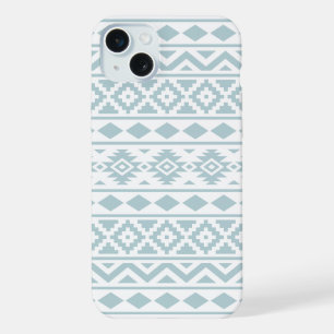 Aztec Essence Ptn III Duck Egg Blue on White iPhone 15 Plus Case