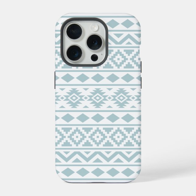 Aztec Essence Ptn III Duck Egg Blue on White iPhone Case (Back)