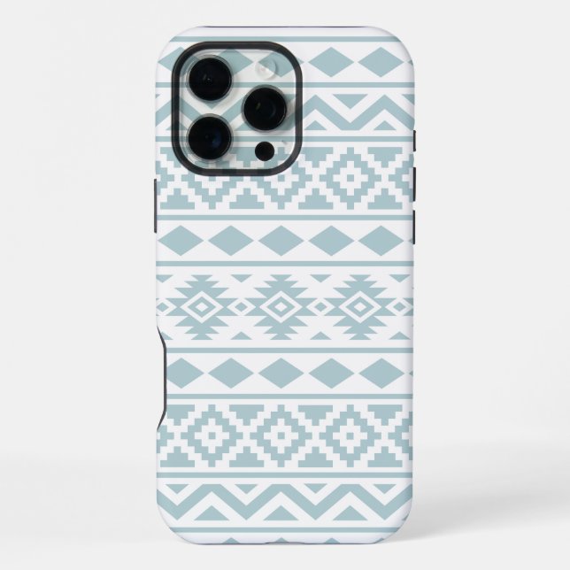 Aztec Essence Ptn III Duck Egg Blue on White iPhone Case (Back)