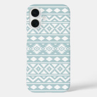 Aztec Essence Ptn III White on Duck Egg Blue