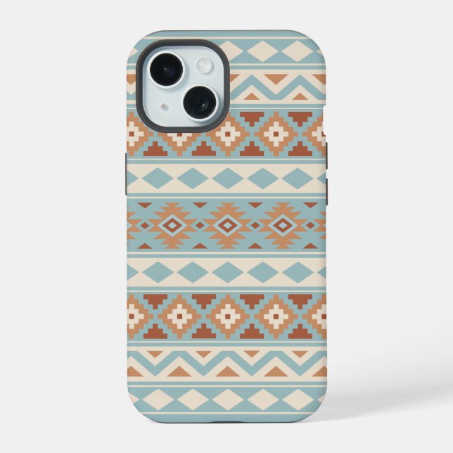 Aztec Essence Ptn IIIb Blue Cream Terracottas iPhone 15 Case (Back)