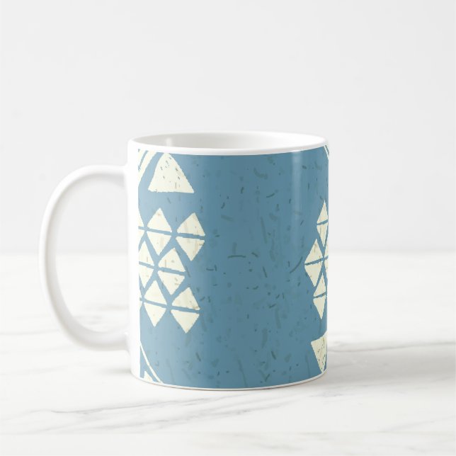 Aztec Ethnic: Blue Geometric Seamless. Coffee Mug (Left)