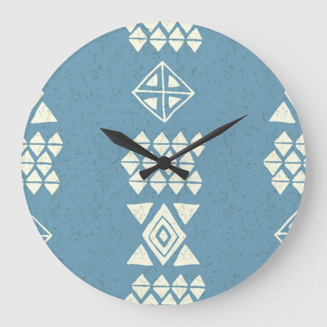 Aztec Ethnic: Blue Geometric Seamless. Large Clock (Front)