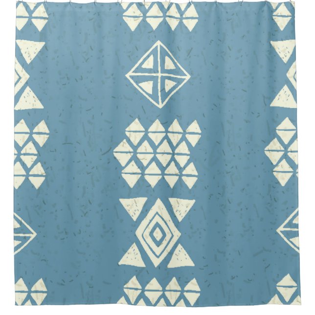 Aztec Ethnic: Blue Geometric Seamless. Shower Curtain (Front)