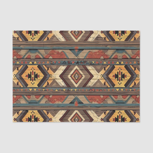 Aztec Faux wood tile pattern decoupage Tissue Paper (Front)
