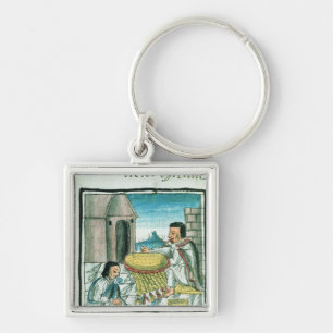 Aztec feather artisans at work key ring