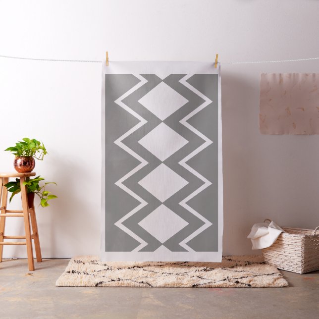 Aztec Geometric Abstract Pattern Grey & White Fabric (In Situ)
