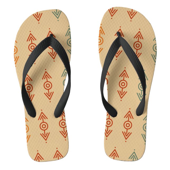 Aztec Geometric Blue And Orange Tribal Southwester Flip Flops (Footbed)
