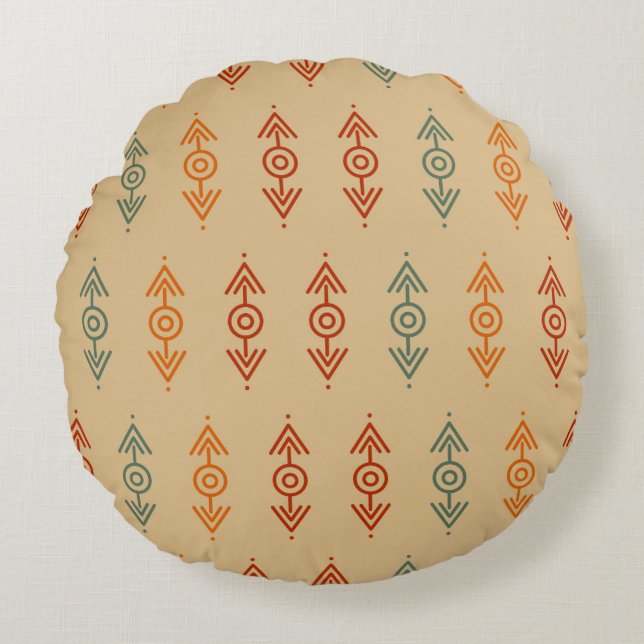 Aztec Geometric Blue And Orange Tribal Southwester Round Cushion (Front)