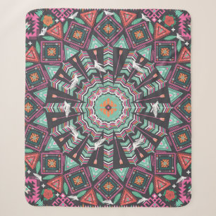 Aztec Geometric: Colorful Circle Pattern Sherpa Blanket