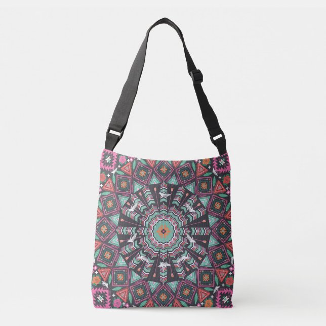 Aztec Geometric: Colourful Circle Pattern Crossbody Bag (Front)