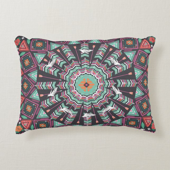 Aztec Geometric: Colourful Circle Pattern Decorative Cushion (Front)