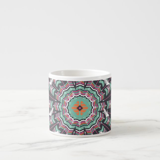 Aztec Geometric: Colourful Circle Pattern Espresso Cup (Front)