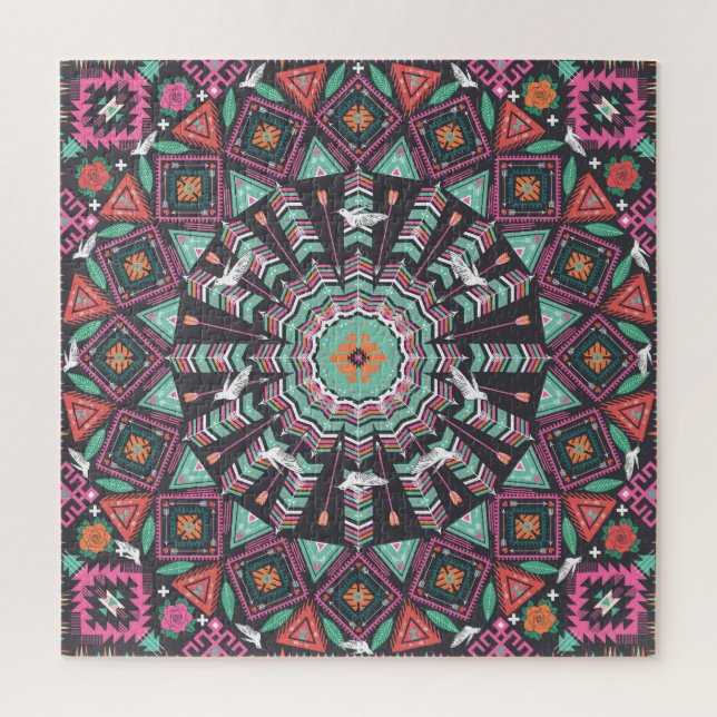 Aztec Geometric: Colourful Circle Pattern Jigsaw Puzzle (Vertical)