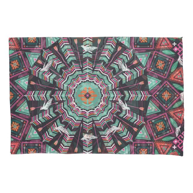 Aztec Geometric: Colourful Circle Pattern Pillowcase (Front)