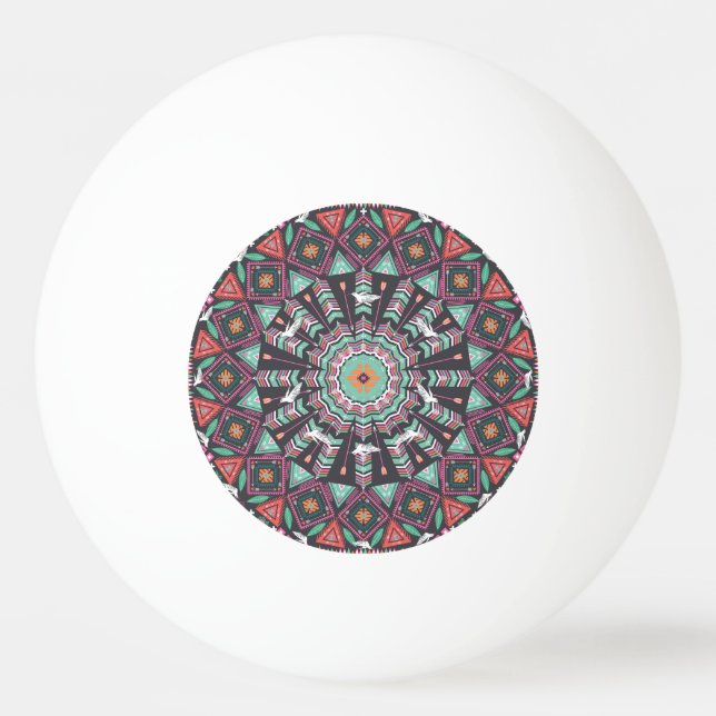 Aztec Geometric: Colourful Circle Pattern Ping Pong Ball (Front)