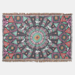 Aztec Geometric: Colourful Circle Pattern Throw Blanket