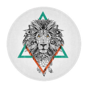 Aztec Geometric Lion Portrait Cutting Board