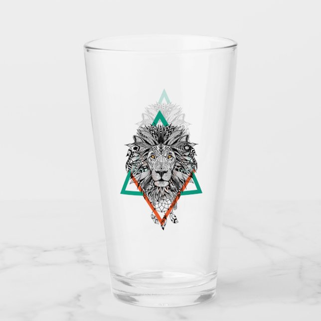 Aztec Geometric Lion Portrait Glass (Front)