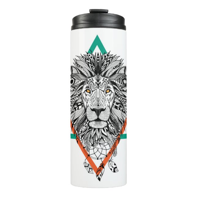 Aztec Geometric Lion Portrait Thermal Tumbler (Front)