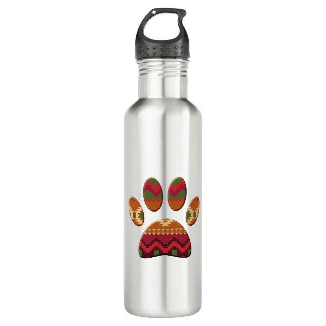 Aztec Geometric Pattern Art Dog Paw Print 710 Ml Water Bottle (Front)