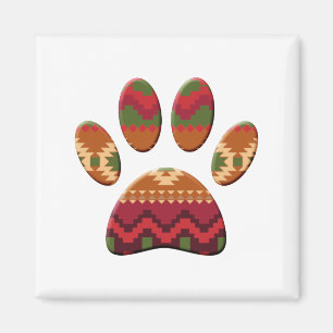 Aztec Geometric Pattern Art Dog Paw Print Magnet