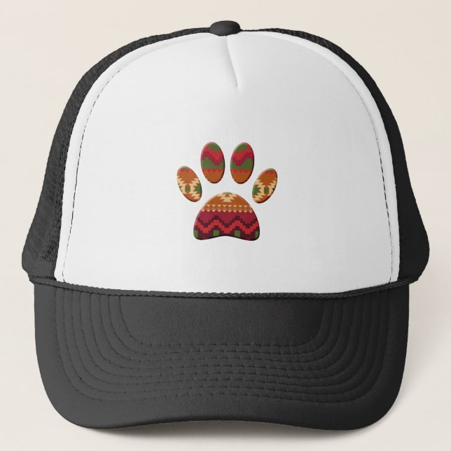 Aztec Geometric Pattern Art Dog Paw Print Trucker Hat (Front)