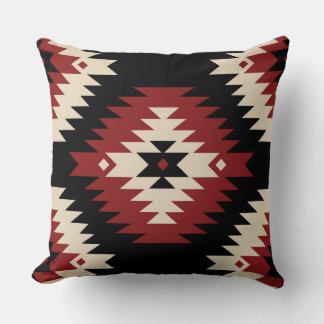 Aztec, Geometric Red, Black and Beige Cushion