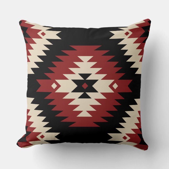 Aztec, Geometric Red, Black and Beige Cushion (Front)