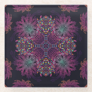 Aztec geometric, vintage seamless pattern. glass coaster
