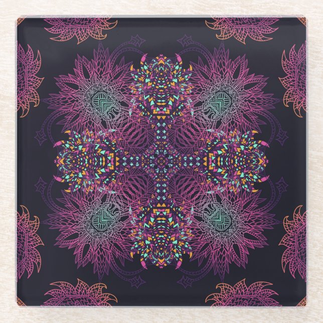 Aztec geometric, vintage seamless pattern. glass coaster (Front)