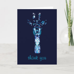 Aztec Giraffe Shades Of Blue Thank You Card