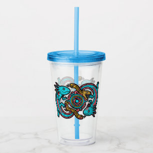 Aztec God Xolotl Fighting Jaguar Battle Tribal Art Acrylic Tumbler