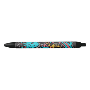 Aztec God Xolotl Fighting Jaguar Battle Tribal Art Black Ink Pen