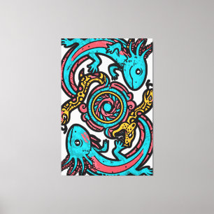 Aztec God Xolotl Fighting Jaguar Battle Tribal Art Canvas Print