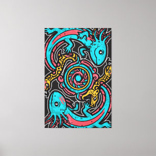 Aztec God Xolotl Fighting Jaguar Battle Tribal Art Canvas Print